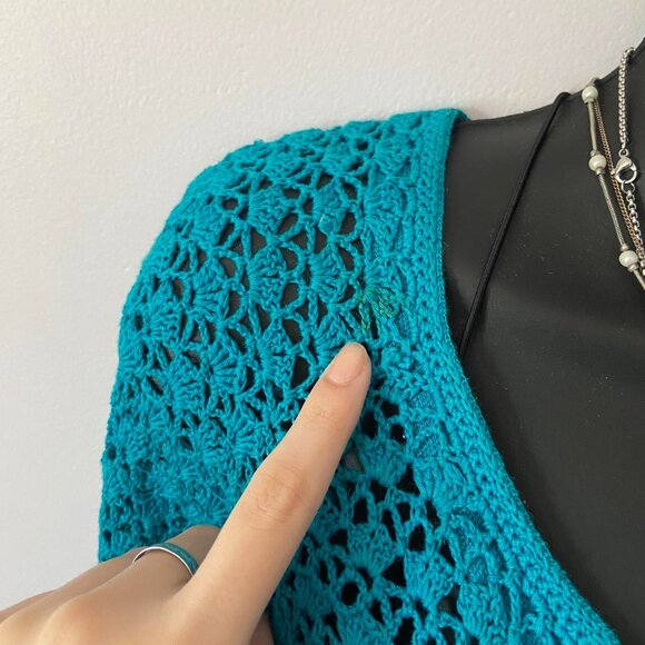 y2k 2000s whimsical teal blue open knit crochet fairy cardigan - Picture 4 of 8
